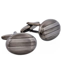 Alternative view of Rhodium & Gun Metal Plated Striped Oval Cufflinks
