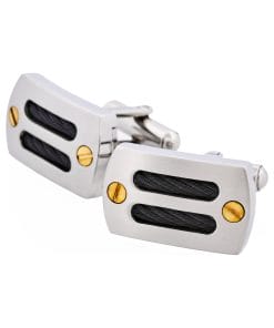 Alternative view of Brushed Stainless Steel Black Cable Wire & Gold Plated Screws Cufflinks