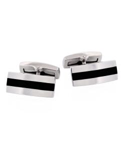 Alternative view of Polished Stainless & Black Enamel Stripe Cufflinks
