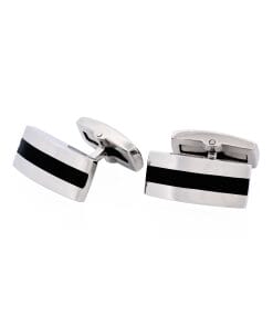 Polished Stainless & Black Enamel Stripe Cufflinks