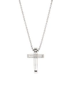 Stainless Steel Striped Cross Pendant & Ball Chain 55cm