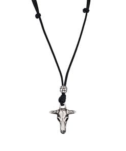 Antique Stainless Steel Cow Skull & Adjustable Wax Leather Pendant