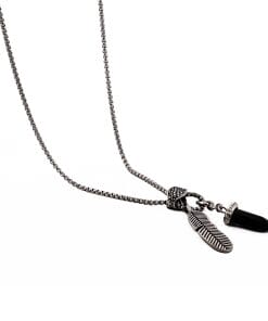 Alternative view of Antique Stainless Steel - Agate Bullet & Feather Pendant on Box Chain