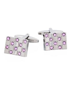 Alternative view of Brushed Rhodium Plated & Amethyst Crystal Cufflinks