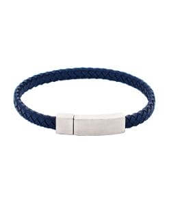 Thin Navy Leather Stainless Steel Bracelet