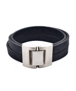 Thick Black Leather Multi Strand & Stainless Steel Bracelet