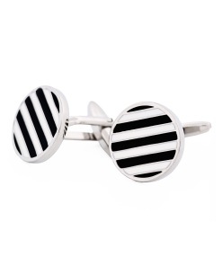 Alternative view of Black & White Stripe Round Cufflinks