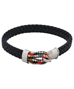 Stainless Steel & Black Leather Para-Cord Strap Bracelet