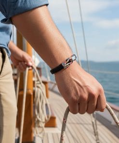 Alternative view of Stainless Steel & Black Leather Para-Cord Strap Bracelet
