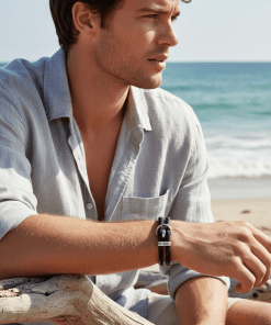 Alternative view of Polished Stainless Steel Buckle Black Leather Bracelet