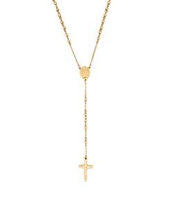 Ion Plated 14k Yellow Gold Stainless Steel Rosery Bead Cross Pendant