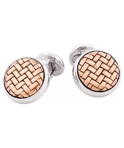 Alternative view of Rhodium Plated & Rose Gold Plated Sterling Silver Round Weave Cufflinks