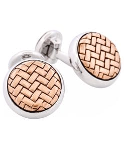 Rhodium Plated & Rose Gold Plated Sterling Silver Round Weave Cufflinks