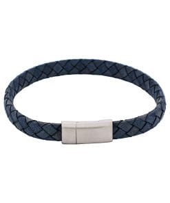 Thin Blue Italian Leather & Stainless Steel Bracelet