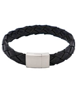Nero Italian Leather Stainless Steel Bracelet