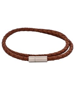 Tan Leather Double Wrap Bracelet with Polished Stainless Steel Clasp
