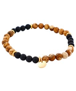 6mm Tan Jasper & Onyx Stone Beads &Ion Plated gold Plated Stainless Steel Bracelet