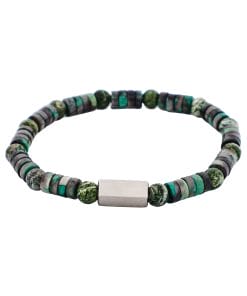 6mm Shiny Dyed Jade Stone & Green Jasper Beads & Stainless Steel Bracelet