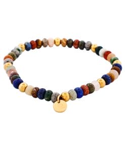 6mm Mixed Stone BeadedIon Plated Gold Stainless Steel Bracelet