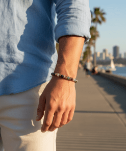 Alternative view of 6mm Mixed Stone BeadedIon Plated Gold Stainless Steel Bracelet