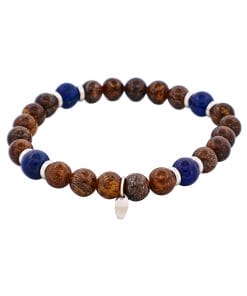 8mm Bronzite & Lapis Lazuli Stainless Steel Beaded Bracelet