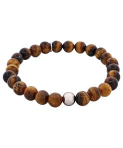 8mm Tiger Eye Bead & Stainless Steel Ball Bracelet