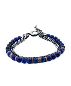 AntiqueIon Plated Gun Metal & Blue Tiger Eye Beaded Bracelet