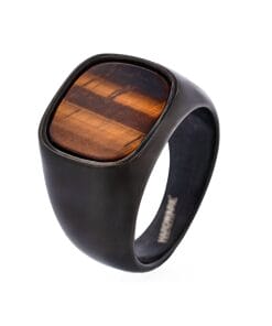 Ion Plated Black polished Stainless Steel /Tiger eye Signet Ring