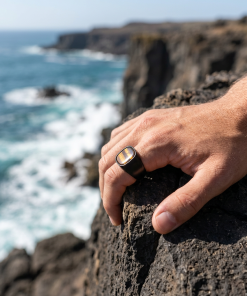 Alternative view of Ion Plated  Black polished Stainless Steel /Tiger eye Signet Ring