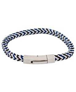 Stainless Steel Curb Link Chain & Blue Cord Bracelet