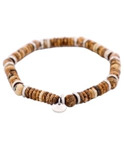 Tan Jasper Stone Beaded & Stainless Steel Bracelet