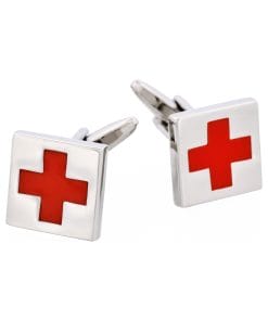 Alternative view of Rhodium Plated - Red Cross Enamel Cufflinks