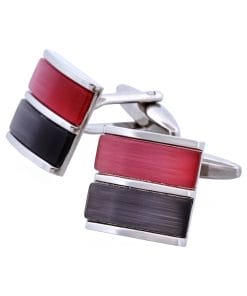 Alternative view of Rhodium Plated Grey & Pink Cat’s Eye Cufflinks