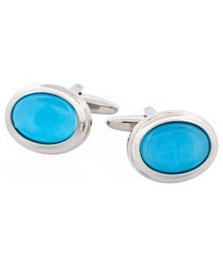 Alternative view of Aqua Cat’s Eye Oval Cufflinks