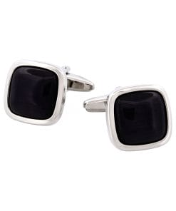 Rhodium Plated Grey Cat’s Eye Cufflinks
