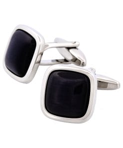 Alternative view of Rhodium Plated Grey Cat’s Eye Cufflinks