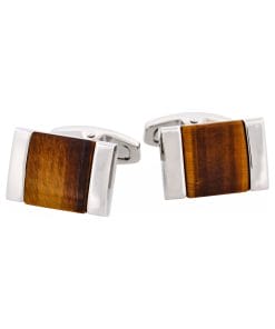 Alternative view of Rhodium Plated & Tiger Eye Cufflinks