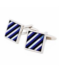 Alternative view of Rhodium Mop & Lapis Lazuli & Onyx Square Striped Cufflinks