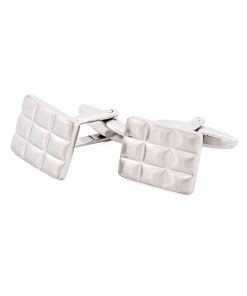 Alternative view of Brushed Rhodium Plated Block Patterned Cufflinks