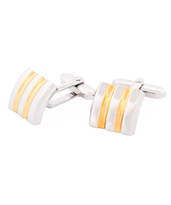 Alternative view of Brushed Rhodium & Gold Striped Cufflinks