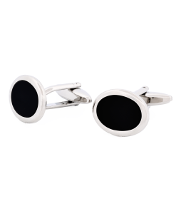 Alternative view of Rhodium Plated & Onyx Oval Cufflinks