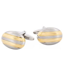 Alternative view of Rhodium & Gold Striped Plated Oval Cufflinks
