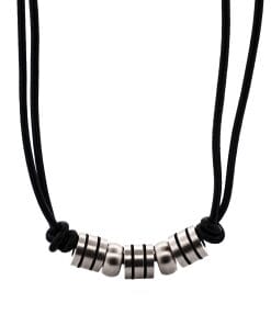Stainless Steel Black Striped Beaded & Leather Neck Chain