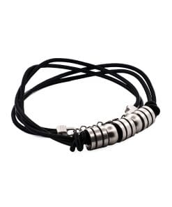 Alternative view of Stainless Steel Black Striped Beaded & Leather Neck Chain