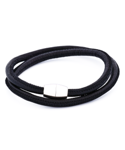 Alternative view of Black Lamb Leather Double wrap/Stainless Steel Bracelet