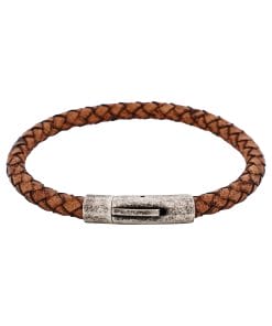 Tan Leather Bracelet & Antique Stainless Steel Clasp