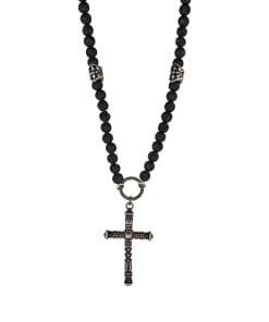 Stainless Steel Antique Plated Cross & Lava Rock Bead Neck Chain