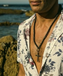 Alternative view of Stainless Steel Antique Plated Cross & Lava Rock Bead Neck Chain