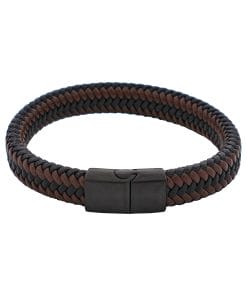 Black & Brown Leather Ion Plated Black Steel Bracelet