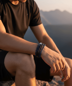 Alternative view of Blue Leather Multi Strand & Lapis Stainless Steel Bracelet